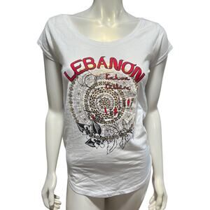 Min Beirut Lebanon Coffee Scoop Graphic Tee Size Small White